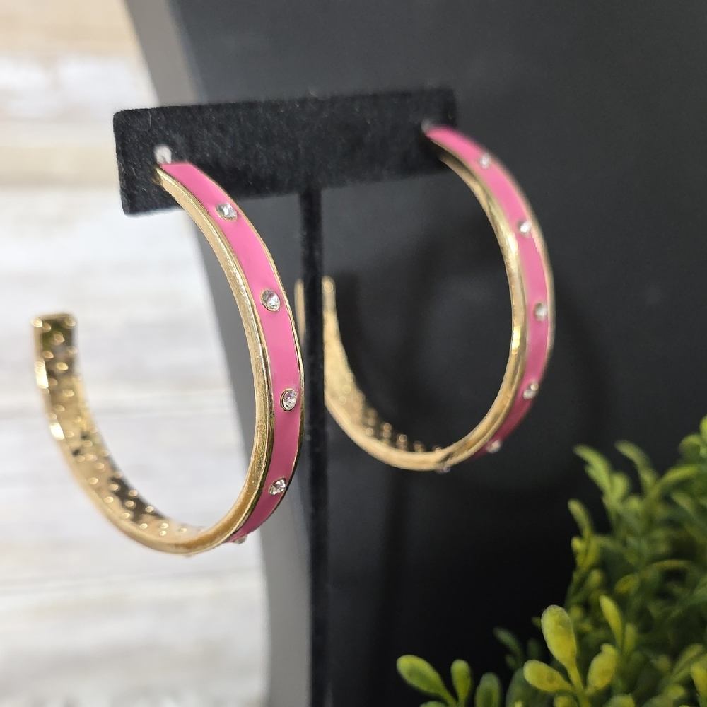 Isaac Mizrahi Brand New Pink and Gold Hoop Earrings
